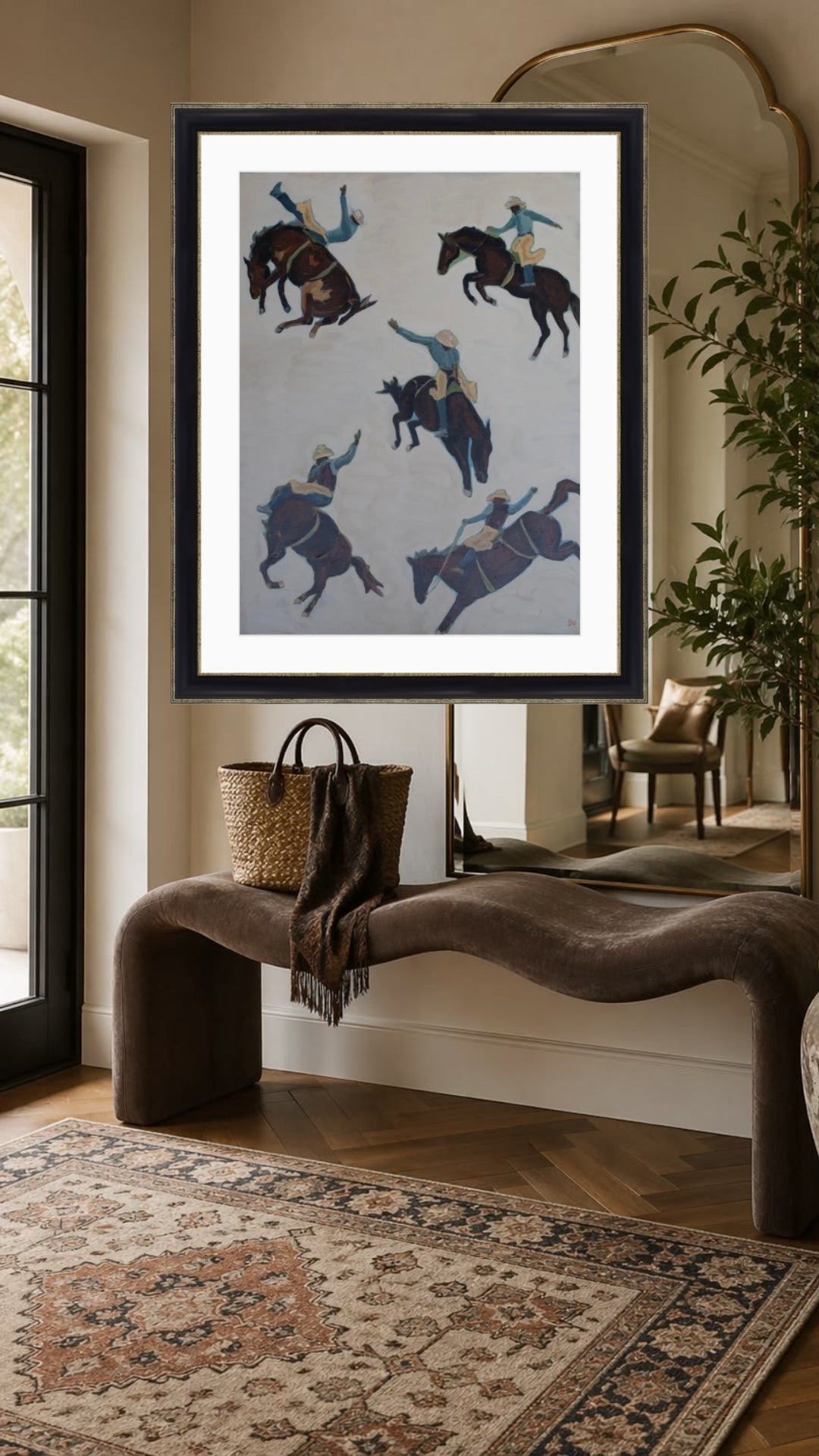 not my first rodeo black and gold framed print