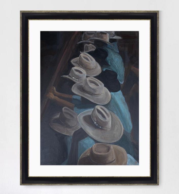 i wanna be a cowboy back and gold framed print