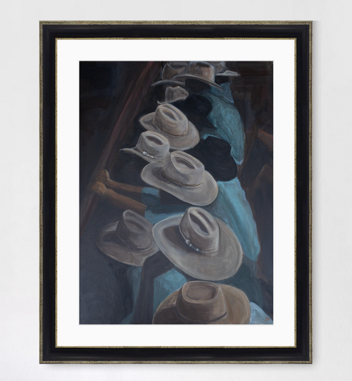 i wanna be a cowboy back and gold framed print