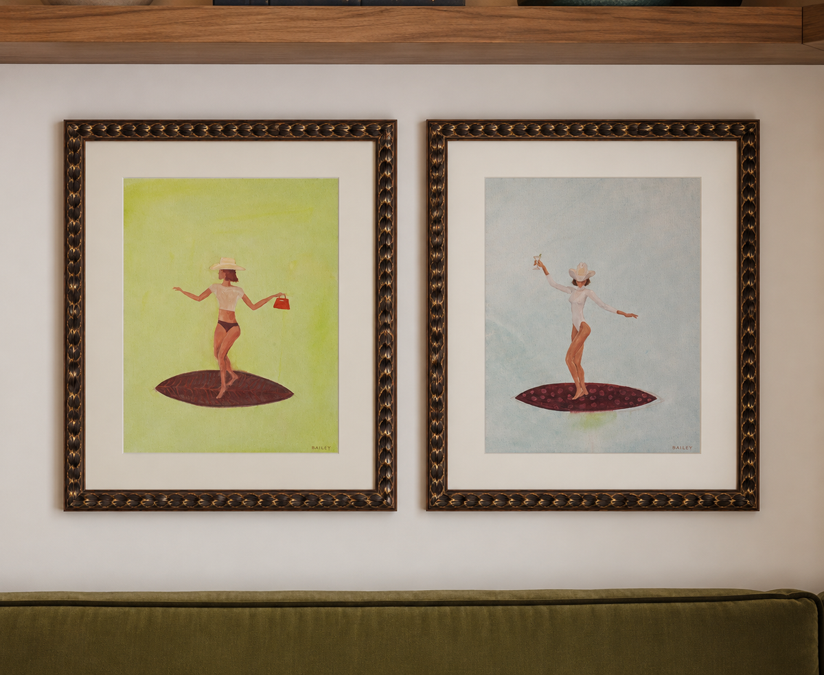 surfer cowgirl framed print pair