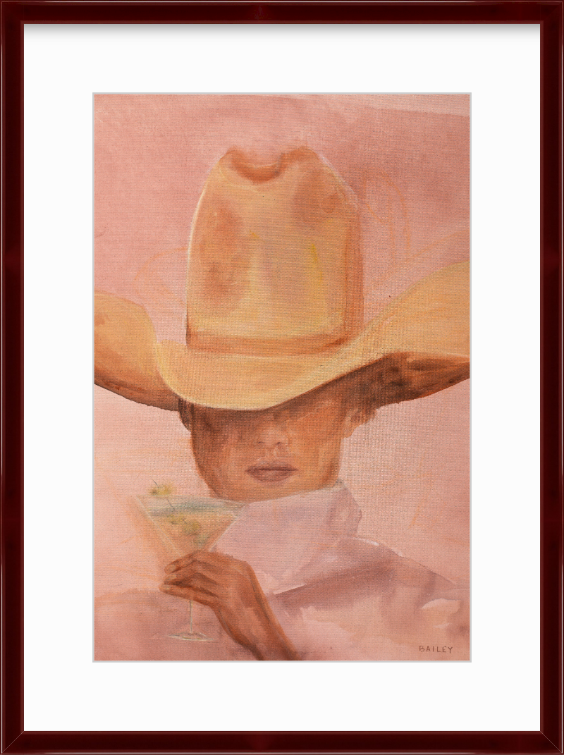 martini cowgirl mullberry gloss framed print